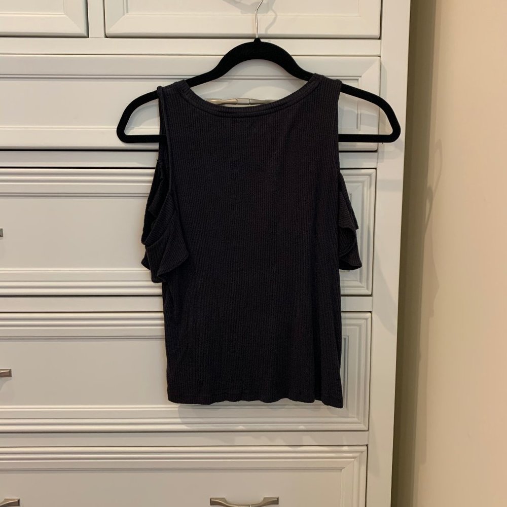 American Eagle Ribbed Flutter Cold Shoulder Shirt